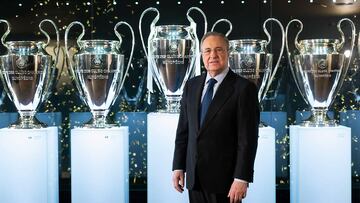 12/04/21 REAL MADRID FLORENTINO PEREZ PRESIDENTE TROFEO CHAMPIONS LEAGUE DECIMOTERCERA SALA DE TROFEOS ENTREVISTA