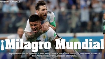 Portada del diario Olé tras la victoria de Argentina sobre Nigeria.