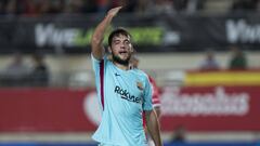 Arnaiz celebra un gol con el Barcelona. 