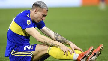 BUENOS AIRES, ARGENTINA - AUGUST 29:  Norberto Briasco of Boca Juniors reacts after being fouled during a match between Boca Juniors and Racing Club as part of Torneo Liga Profesional 2021 at Estadio Alberto J. Armando on August 29, 2021 in Buenos Aires, Argentina. (Photo by Marcelo Endelli/Getty Images)