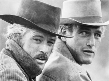 Robert Redford (izquierda) como Sundance Kid y Paul Newman como Butch Cassidy en el western de 1969 "Butch Cassidy and the Sundance Kid" ("Dos hombres y un destino"). 