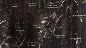 Mapa ofrecido por la empresa RMS Titanic Inc sobre la posible localización de los restos del submarino Titan.