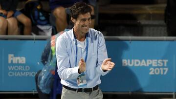 GRA524. BUDAPEST (HUNGRÍA), 26/07/2017.- El seleccionar español de waterpolo femenino, Miki Oca, tras vencer a Canadá en la semifinal de waterpolo femenino que ambos combinados disputan esta noche en el Mundial de Natación que se disputa en Budapest (Hungría). España jugará la final contra EE.UU. EFE/Alberto Estévez