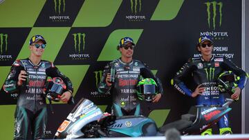 De izquierda a derecha, Quartararo, Morbidelli y Rossi.