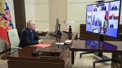 Russian President Vladimir Putin chairs a meeting with members of the Security Council via a video link at the Novo-Ogaryovo state residence outside Moscow, Russia, July 12, 2024. Sputnik/Vyacheslav Prokofyev/Pool via REUTERS ATTENTION EDITORS - THIS IMAGE WAS PROVIDED BY A THIRD PARTY.
