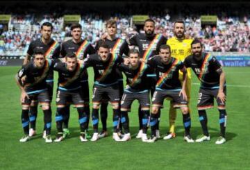 Once del Rayo Vallecano. De pie: Miku, Jozabed, Llorente, Bebé y Juan Carlos. Agachados: Pablo Hernández, Tito, Quini, Embarba, Trashorras y Crespo.