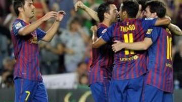 <b>SIN DUDAS. </b>Los azulgrana celebraron cada gol haciendo piña el pasado sábado ante Osasuna.