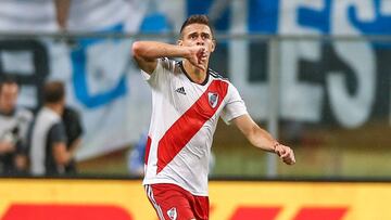 Rafael Santos Borr&eacute; celebrando su gol con River Plate ante Gremio por la vuelta de la semifinal de Copa Libertadores