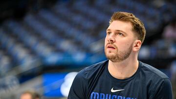 Jan 7, 2023; Dallas, Texas, USA; Dallas Mavericks guard Luka Doncic (77) warms up before the game between the Dallas Mavericks and the New Orleans Pelicans at the American Airlines Center. Mandatory Credit: Jerome Miron-USA TODAY Sports