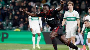 Akor Adams, tras marcar uno de sus goles en Elche.