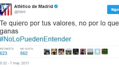 Nuevo tuit enigmático del Atleti: "Te quiero por tus valores"
