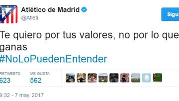 Nuevo tuit enigmático del Atleti: "Te quiero por tus valores"