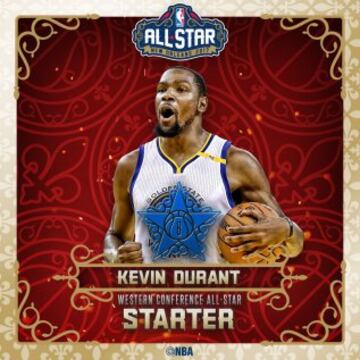 Kevin Durant (Golden State Warriors): el alero disfruta de una nueva vida en Golden State Warriors tras nueve temporadas en Oklahoma City Thunder (una de ellas como Seattle SuperSonics). Tanto su deseo como el de la franquicia de La Bahía es el anillo (sería el primero para él y el segundo para Curry y compañía) y la unión entre ambos es la respuesta más adecuada para hacer frente a LeBron James y los Cavaliers. Anotador de raza, es ya uno de las grandes en la historia de la NBA con un MVP a sus espaldas. 