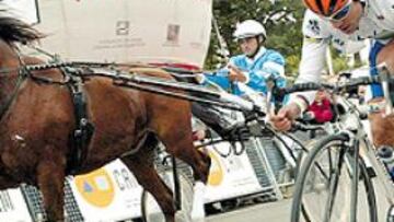 <b>FUE MEJOR. </b>Freire ganó en el desafío del critérium valenciano que le enfrentaba a Duc de Rietor, un caballo trotón cuyo jinete era Felipe Hernández.