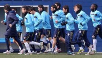 <b>TROTE. </b>La plantilla, ayer, en el entrenamiento de la mañana.