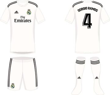 Modelo de la equipación local del Real Madrid.