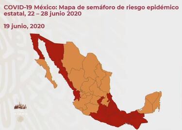 Mapa de México del semáforo epidemiológico del 22 al 28 de junio
