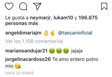 La broma de Mariano Andujar y el cariñoso comentario de la mujer de Ángel Di Maria en su foto posando como modelo.