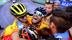 La selecci&oacute;n espa&ntilde;ola celebra la victoria de Valverde durante el pasado Mundial.