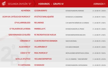 Horarios oficiales para la primera jornada en Segunda División B