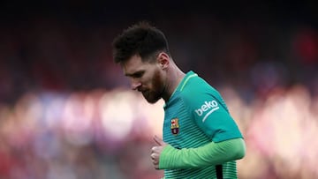 Lionel Messi of FC Barcelona runs during the La Liga match between Club Atletico de Madrid and FC Barcelona at Vicente Calderon Stadium on February 26, 2017 in Madrid, Spain.