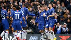 Chelsea celebrando un gol contra el Everton.