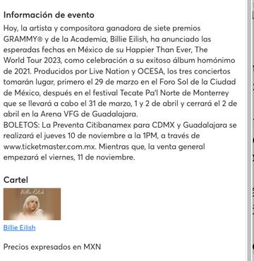 Lo que se sabe de los posibles conciertos de Billie Eilish en México