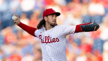 Aug 9, 2023; Philadelphia, Pennsylvania, USA; Philadelphia Phillies starting pitcher Michael Lorenzen (22) throws a pitch during the first inning against the Washington Nationals at Citizens Bank Park. Mandatory Credit: Bill Streicher-USA TODAY Sports