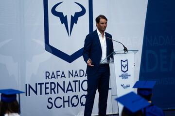 Rafa Nadal, durante su discurso en su Academia de Manacor.