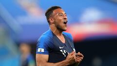 SAINT PETERSBURG, RUSSIA - JULY 10:  Corentin Tolisso of France celebrates following his sides victory in the 2018 FIFA World Cup Russia Semi Final match between Belgium and France at Saint Petersburg Stadium on July 10, 2018 in Saint Petersburg, Russia. 