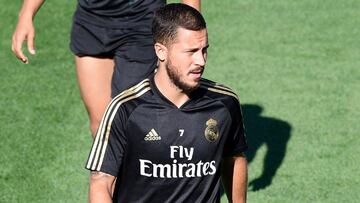 Eden Hazard, en el entrenamiento previo al debut liguero del Real Madrid ante el Celta.