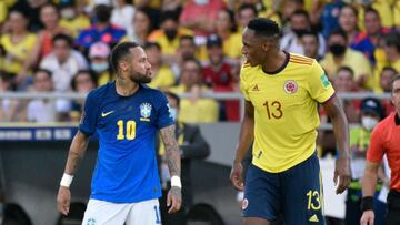 El cruce entre Yerry Mina y Neymar en el Metropolitano.