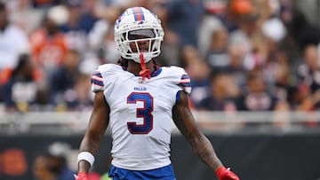 (FILES) Damar Hamlin #3 of the Buffalo Bills reacts in the first half of a preseason game against the Chicago Bears at Soldier Field on August 26, 2023 in Chicago, Illinois. Damar Hamlin made the Buffalo Bills' initial 53-man roster on August 29, 2023, seven months after suffering a cardiac arrest after taking a hit during an NFL game. (Photo by Quinn Harris / GETTY IMAGES NORTH AMERICA / AFP)