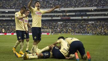 Foto durante el festejo de gol en el Partido Am&eacute;rica vs Pumas, partido de vuelta correspondiente a los Cuartos de Final del Torneo Apertura 2014, Liga BBVA Bancomer MX, en la Foto: Paolo Goltz
 