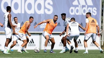 Los jugadores del Real Madrid, durante su último entrenamiento en Valdebebas.