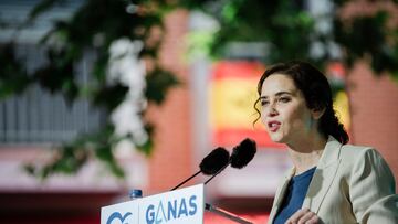 La presidenta de la Comunidad de Madrid y candidata del Partido Popular a la reelección, Isabel Díaz Ayuso, interviene durante un mitin de campaña del PP, a 21 de mayo de 2023, en Leganés, Madrid (España). La presidenta de la Comunidad de Madrid se ha encontrado con simpatizantes y afiliados del Partido Popular de Madrid en un acto celebrado de cara a las próximas elecciones municipales y autonómicas del 28 de mayo.
21 MAYO 2023;28M. ELECCIONES;PARTIDO POPULAR;PP;POPULARES;CAMPAÑA ELECTORAL;
Mateo Lanzuela / Europa Press
21/05/2023