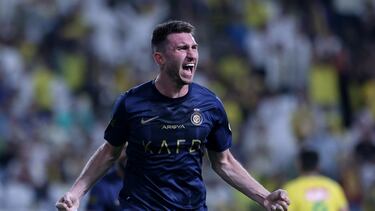 Soccer Football - Saudi Pro League - Al Nassr v Al Khaleej - Al-Awwal Park, Riyadh, Saudi Arabia - November 4, 2023 Al Nassr's Aymeric Laporte celebrates scoring their second goal REUTERS/Ahmed Yosri