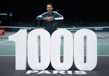 Tennis - ATP Masters 1000 - Paris Masters - AccorHotels Arena, Paris, France - November 4, 2020 Spain’s Rafael Nadal celebrates after winning his second round match against Spain’s Feliciano Lopez and his 1000th professional match REUTERS/Gonzalo Fuentes