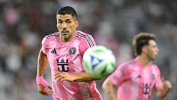 WASHINGTON, DC - AUGUST 23: Luis Su�rez #9 of Inter Miami CF runs for the ball during the MLS match between D.C. United and Inter Miami CF at Audi Field on August 23, 2025 in Washington, DC. Greg Fiume/Getty Images/AFP (Photo by Greg Fiume / GETTY IMAGES NORTH AMERICA / Getty Images via AFP)