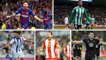 Jugadores sudamericanos en LaLiga: Messi, Sanabria, Willian José, Stuani y Maxi Gómez.