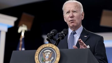 WASHINGTON, DC - MARCH 30: U.S. President Joe Biden gestures as he delivers remarks on Covid-19 in the United States in the South Court Auditorium on March 30, 2022 in Washington, DC. During his remarks President Biden called on Congress to pass further l