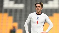 England's midfielder Jack Grealish reacts during the UEFA Nations League, league A group 3 football match between England and Italy at Molineux Stadium in Wolverhampton, central England on June 11, 2022. (Photo by Oli SCARFF / AFP) / NOT FOR MARKETING OR ADVERTISING USE / RESTRICTED TO EDITORIAL USE