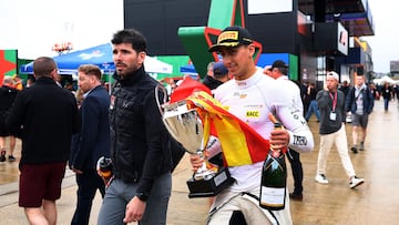 Formula One F1 - British Grand Prix - Silverstone Circuit, Silverstone, Britain - July 6, 2025 Campos Racing's Mari Boya celebrates with the trophy after winning the F3 race REUTERS/Andrew Boyers