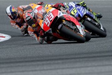 Marc Márquez, Valentino Rossi y Dani Pedrosa. 