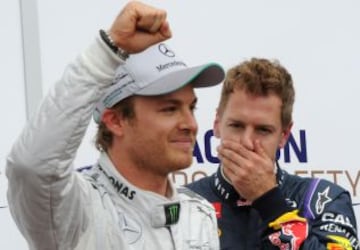 Nico Rosberg celebrando la pole conseguida en el Gran Premio de Mónaco.