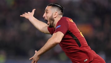 Manolas celebra el gol ante el Barcelona.