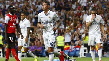 James Rodríguez celebra su gol frente al Stade de Reims.
