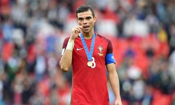 Portugal's defender Pepe reacts at the end of the 2017 FIFA Confederations Cup third place football match between Portugal and Mexico at the Spartak Stadium in Moscow on July 2, 2017.