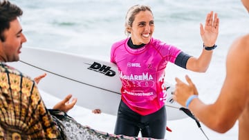 SAQUAREMA, RIO DE JANEIRO, BRAZIL - OCTOBER 21: Nadia Erostarbe of Basque Country after surfing in Heat 3 of the Quarterfinals at the Corona Saquarema Pro on October 21, 2023 at Saquarema, Rio De Janeiro, Brazil. (Photo by Thiago Diz/World Surf League)