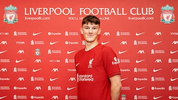 KIRKBY, ENGLAND - JUNE 19: New Liverpool signing Calvin Ramsey signs for the club at AXA Training Centre on June 19, 2022 in Kirkby, England. (Photo by Nick Taylor/Liverpool FC/Liverpool FC via Getty Images)